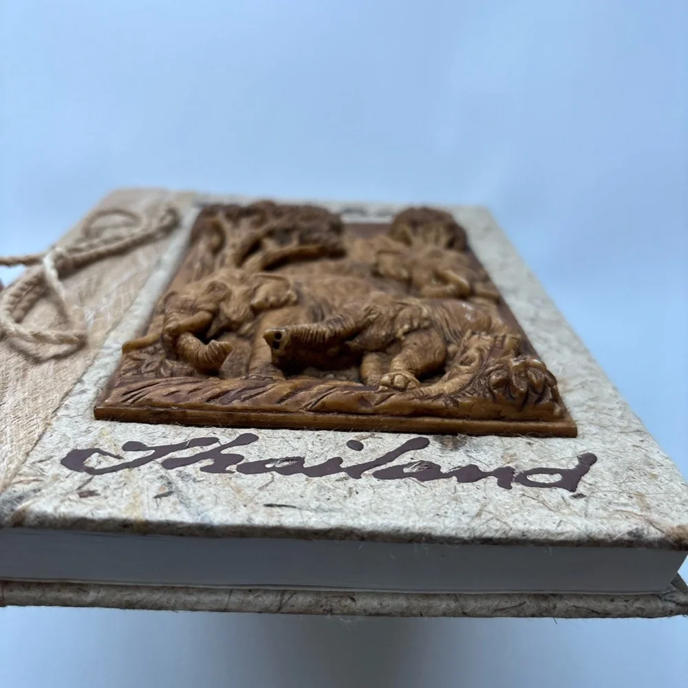 New Carved Wood Elephant Notebook- banana leaf handmade - boho safari